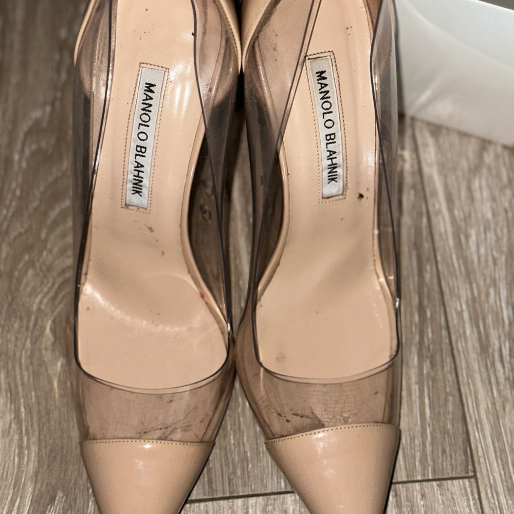Manolo Blahnik Nude and Clear Heels PVC pointed tow
